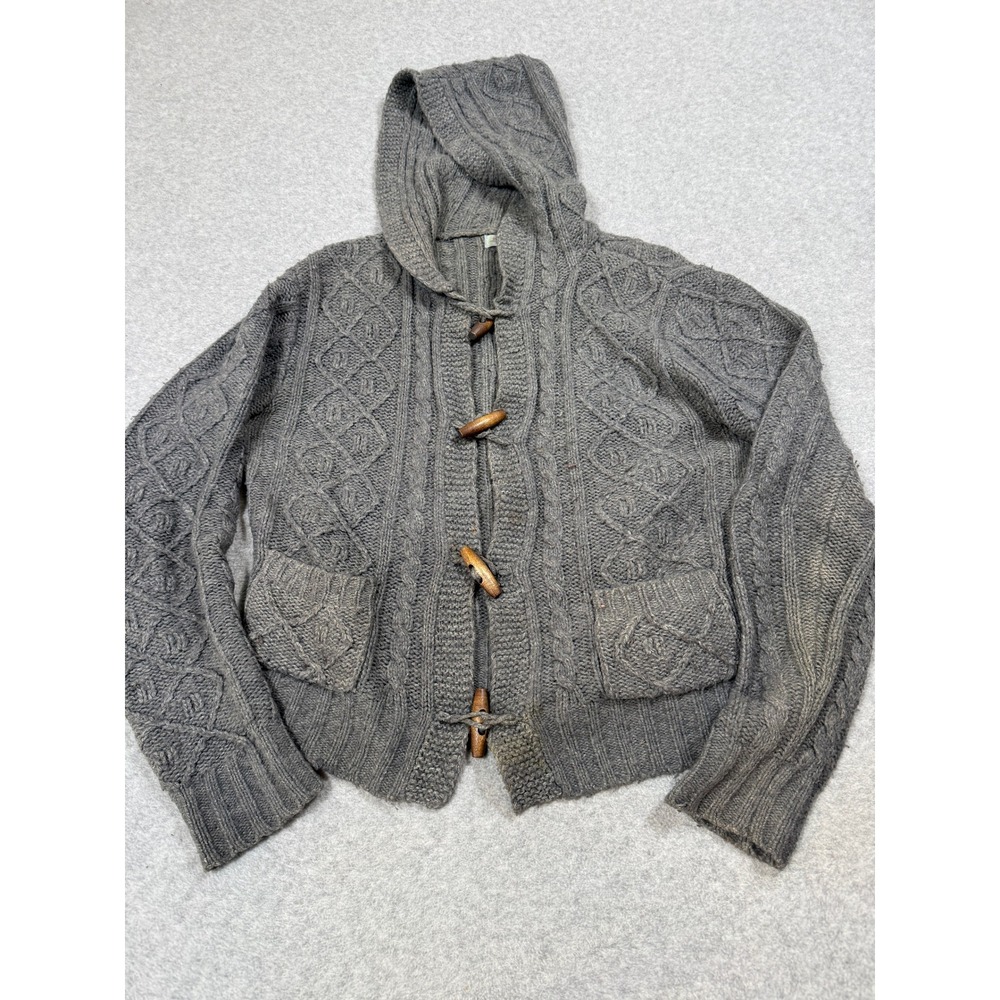 BDG Urban Outfitters Gray Cable Knit Toggle Hooded Cardigan Sweater Vintage M